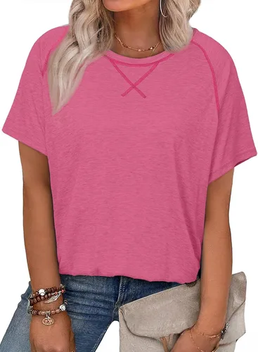 Miniatura 34 de Eytino Blusas de talla grande para mujer, cuello en V, manga corta, a rayas, casual, holgada, con bolsillo (1X-5X)