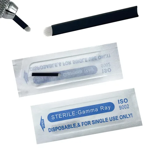 Miniatura 10 de Agujas de microblading de 0.007 in, agujas desechables de tatuaje de cejas para máquina de maquillaje permanente Manual de suministros (Negro S14)