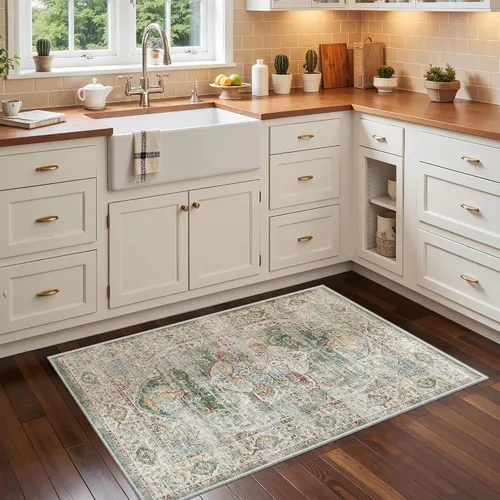 Miniatura 642 de Madane Tapete lavable de 2 x 10 pies para pasillo, cocina, recibidor, clásico, suave, antideslizante para interiores, casa de campo, baño, sala