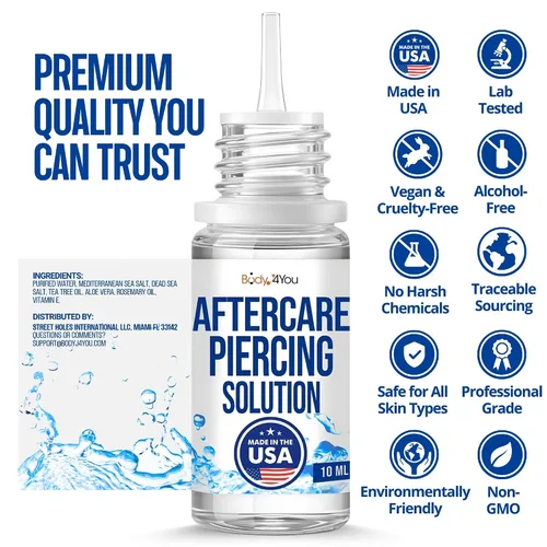 Miniatura 8 de BodyJ4You Gotas para el cuidado posterior de piercings, solución salina, eliminación natural de protuberancias queloides, limpiador de perforación