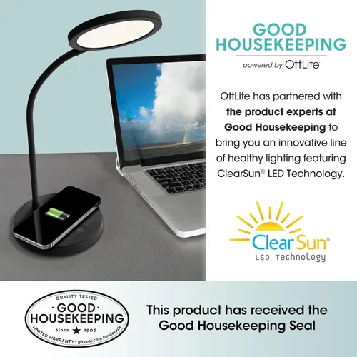 Miniatura 6 de OttLite Good Housekeeping - Lámpara de escritorio LED circular con carga inalámbrica, diseñada para reducir la fatiga ocular, lámpara de escritorio