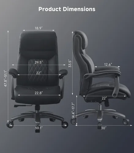 Miniatura 2 de Silla de oficina grande y alta con reposabrazos de área amplia, silla ejecutiva de piel sintética de 600 libras, soporte lumbar ajustable de 3