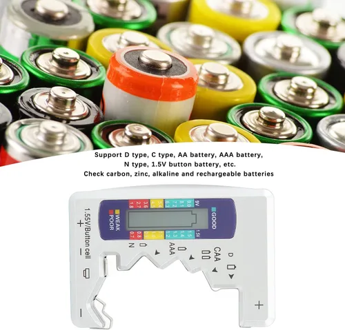 Miniatura 3 de Pilipane AAA, versátil probador digital de capacidad de batería para baterías AA, D, C, N y 9V, pantalla LCD (plata)