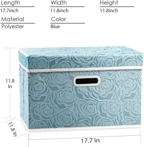Miniatura 5 de PRANDOM Cubos de almacenamiento plegables más grandes con tapas, cajas de almacenamiento decorativas de tela, canastas organizadoras con asas de Azul