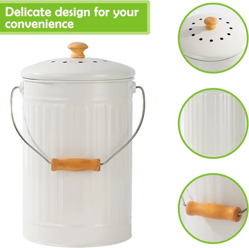 Miniatura 4 de Cubo de compost de cocina de 1.7 galones, contenedor de compost para encimera interior con tapa, cubo de compost 100% a prueba de óxido con filtros