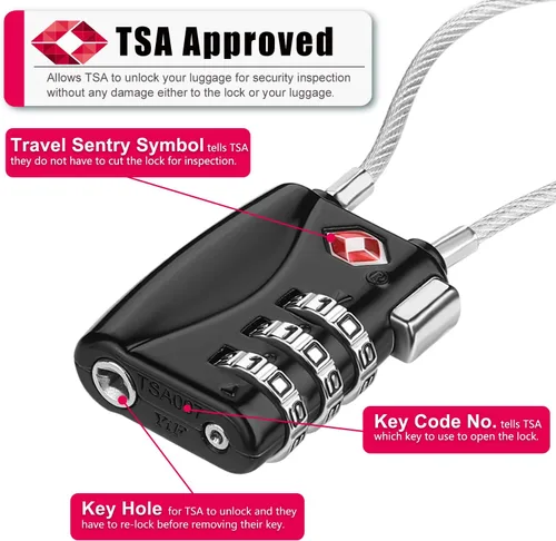 Miniatura 2 de ZHEGE Candados de equipaje aprobados por la TSA, paquete de 4 candados para maleta, equipaje, mochila, estuche de pistola (varios colores)