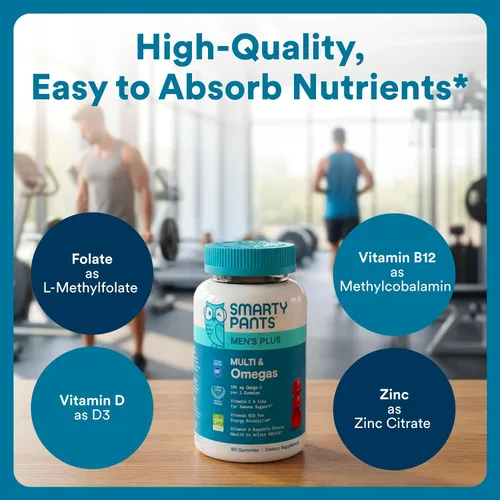 Miniatura 4 de SmartyPants Gomitas multivitamínicas para hombres - Fórmula mejorada: Omega 3 (DHA/EPA), metilfolato, vitamina D3, C, vitamina B12, B6, vitamina A