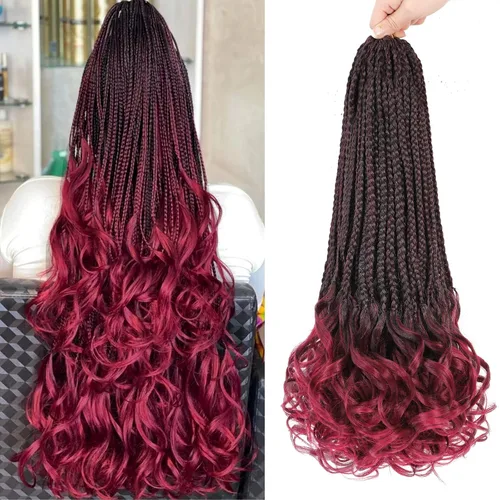 Miniatura 28 de Trenzas de ganchillo rizadas francesas de 22 pulgadas, 8 paquetes, trenzas de caja diosa grises para mujeres, de ganchillo pre-trenzadas con Trenzas