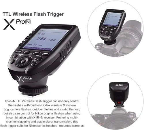Miniatura 2 de Godox XPro-N TTL - Transmisor de disparador de flash inalámbrico compatible con cámaras Nikon, disparador HSS 1/8000s, pantalla grande, 11 funciones