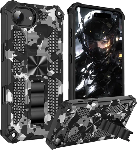 Miniatura 17 de CCSmall Funda de camuflaje para Apple iPhone 14 para hombres, protección resistente a prueba de golpes con función atril para iPhone 14 MC verde