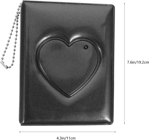 Miniatura 5 de PRETYZOOM Mini álbum de fotos de 3 pulgadas, pequeño álbum de fotos, carpeta Kpop para tarjetas fotográficas con colgante de corazón, mini álbum