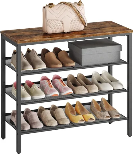Miniatura 6 de HOOBRO Zapatero para entrada, organizador de zapatos de 4 niveles con estantes de malla ajustables, 12-16 pares de zapatos, amplio montaje