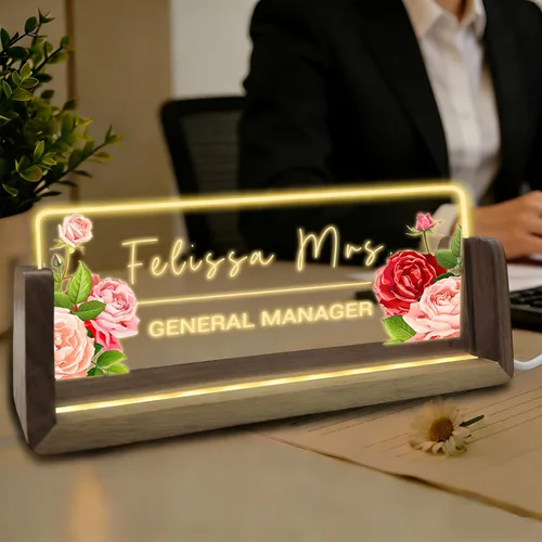 Miniatura 12 de Placa de nombre de escritorio personalizada con logotipo, placa acrílica iluminada personalizada para escritorio, regalos de oficina personalizados