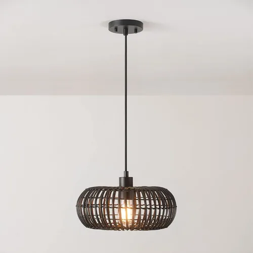 Miniatura 8 de Globe Electric 65701 Maren - Lámpara colgante de 1 luz, negro mate, pantalla de ratán, bombilla no incluida