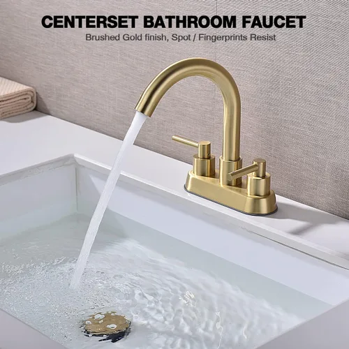 Miniatura 2 de Grifo de baño central de 4 pulgadas con montaje de drenaje desplegable de desbordamiento, negro mate, níquel cepillado y oro cepillado