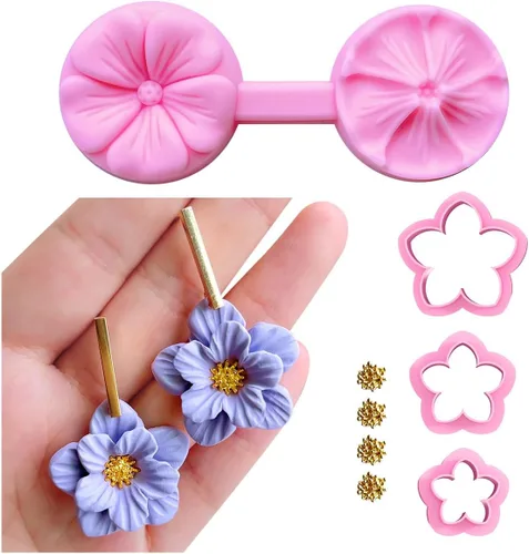 Keoker Cortadores de arcilla polimérica de pétalos de flores para hacer aretes, 4 formas con molde de prensa de pétalos de arcilla polimérica (C)