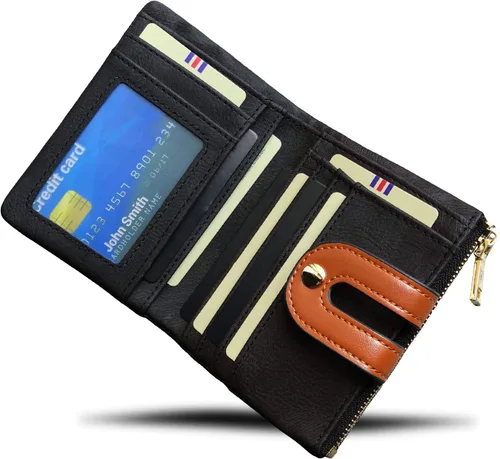 Miniatura 3 de TOPKULL Carteras para mujer, carteras de cuero plegables pequeñas para mujer, mini RFID, billeteras delgadas con cremallera, carteras compactas