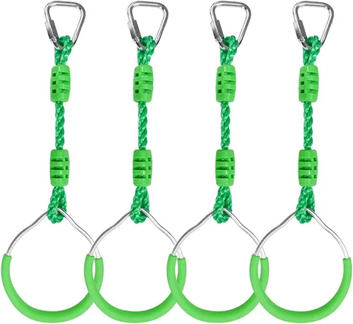 Miniatura 27 de Anillo de gimnasia con columpio para curso de obstáculos de guerrero Slackline, equipo de entrenamiento de trapecio y puño, 2 barras ninja moradas