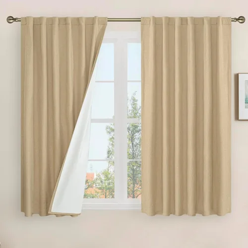 LAMIT Cortinas de lino natural 100 % opacas para ventana, para dormitorio, 45 pulgadas, cortinas térmicas con textura de lino estilo granja,