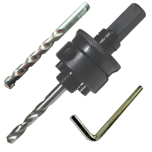 Miniatura 41 de Sierra de agujero HSS con mandril piloto de 2 piezas de alta velocidad para perforar madera y acero, broca de 1/4" de diámetro y eje, broca piloto
