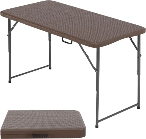 Miniatura 9 de FDW Mesa plegable de 4 pies, media mesa plegable portátil de picnic para oficina, hogar, campamento, fiesta (negro, 4 pies)