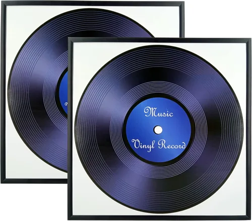 Paquete de 2 marcos de aluminio de metal negro para álbum de música de 12.5 x 12.5 pulgadas, hecho para mostrar portadas de álbumes de vinilo LP, se