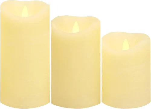 Miniatura 12 de CANDLE CHOICE Velas de Navidad sin llama con temporizador remoto, cera real, parpadeante, pilares LED con grabado deprimido, reno, Papá Noel, Blanco