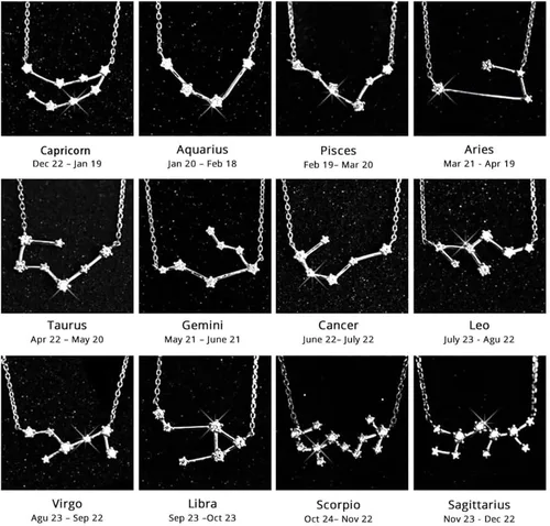 Miniatura 5 de Juego de 2 collares del zodiaco – Collar con colgante de 12 constelaciones, collar con signo del zodiaco para mujer, cumpleaños y astrología