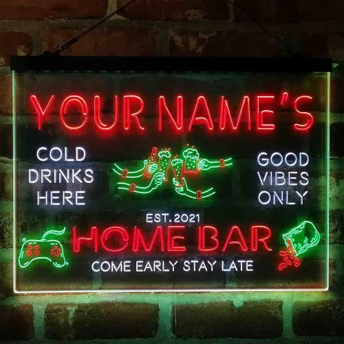 Miniatura 16 de Letrero de luz de neón LED tricolor para fiesta de cerveza, bar, personalizable, nombre, fecha, texto y cita, fuente verde y rojo y amarillo, 13 x