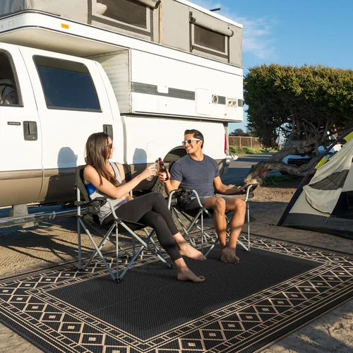 Miniatura 3 de GENIMO Alfombra de Exterior 5'x8' Impermeable para Patio, Alfombra de Paja de Plástico Reversible para Exteriores, Alfombras de Camping para Negro