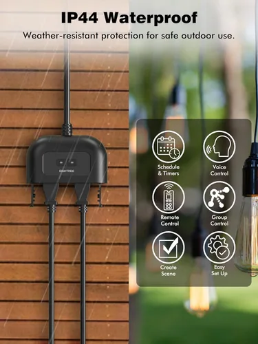 Miniatura 3 de EIGHTREE Enchufe inteligente para exteriores impermeable IP44, enchufe de salida inteligente con 2 salidas controladas independientemente
