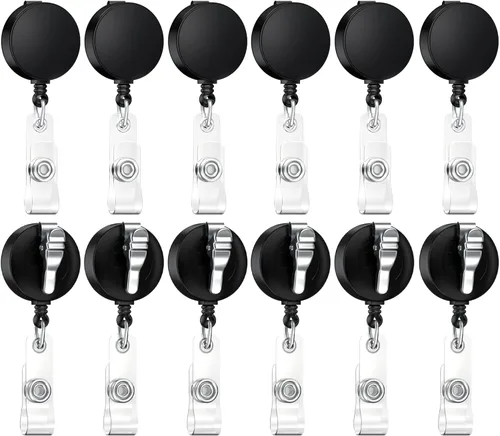Miniatura 10 de Paquete de 12 carretes retráctiles para insignias, portatarjetas de estudiante, carretes retráctiles con clip de cocodrilo 12 piezas blanco