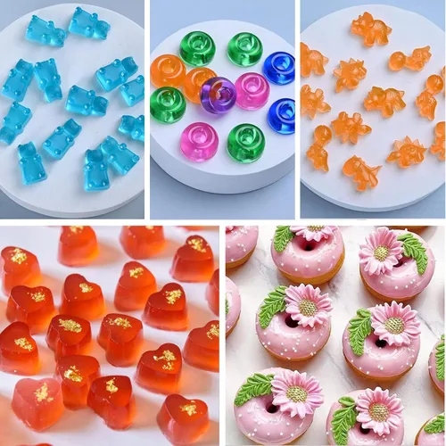 Miniatura 5 de Juego de 5 moldes de goma de silicona, moldes de silicona para dulces con 2 cuentagotas para un relleno cómodo, juego de moldes de gomita incluye