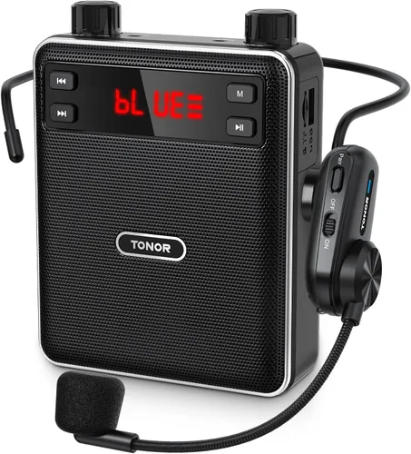 TONOR Amplificador de voz inalámbrico de 25 W, amplificador de voz portátil para profesores con micrófono de auriculares Bluetooth, megáfono de