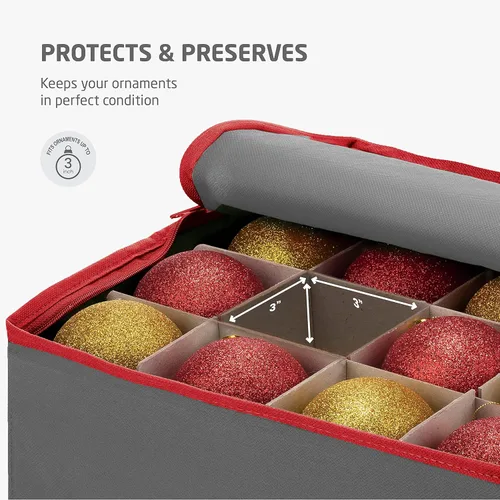 Miniatura 8 de ZOBER Caja de almacenamiento grande para adornos de Navidad, almacena 128 adornos de 3 pulgadas, con divisores, caja de almacenamiento organizadora
