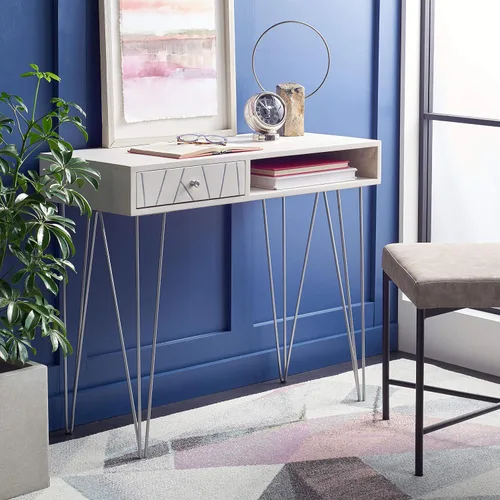 Miniatura 2 de SAFAVIEH Home Office Collection Caléndula Blanco Lavado y Plata 1 cajón Horquilla Escritorio