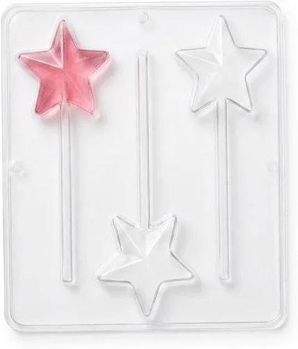 Miniatura 3 de 3374 Star Lollipop - Molde de caramelo de chocolate, plástico transparente, 3 cavidades, 2.5 pulgadas