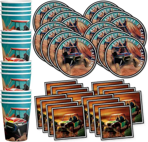 Miniatura 8 de Juego de suministros para fiesta de cumpleaños de motociclistas, platos, servilletas, vasos, vajilla para 16