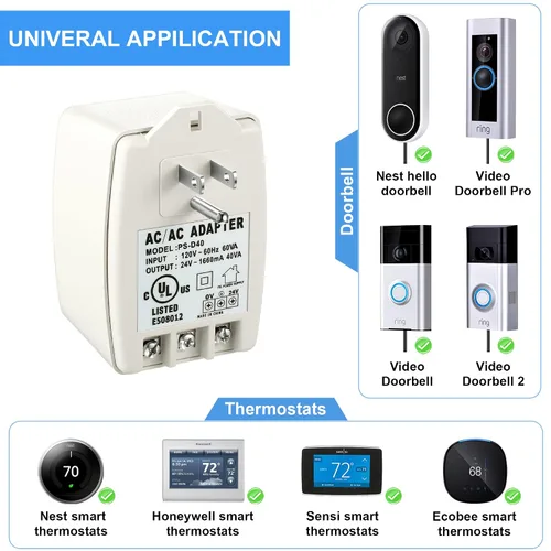 Miniatura 3 de Hotop Transformador de 24 voltios, transformador de CA de 40 VA, enchufe con fusible PTC, compatible con timbre Ring y termostato compatible