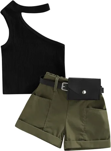Miniatura 33 de TheFound Trajes de verano para niñas pequeñas, sin mangas, de punto acanalado, halter, pantalones cortos, ropa para recién nacidos, conjunto de 3