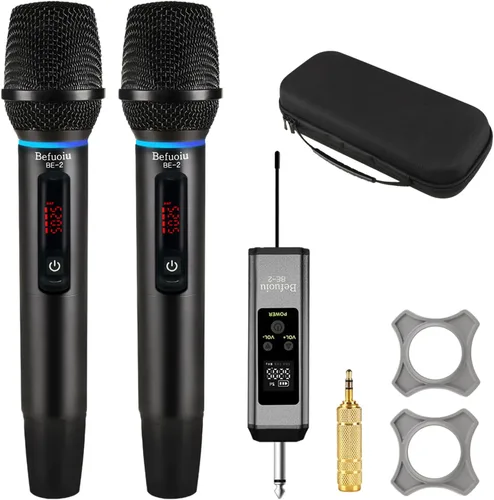 Micrófono inalámbrico recargable UHF para cantar con bolso, micrófono dinámico de mano de metal con receptor, micrófono de karaoke inalámbrico para
