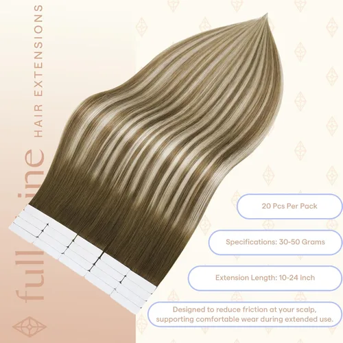 Miniatura 3 de Fshine Extensiones de cabello Remy con cinta invisible de 12 pulgadas, color marrón oscuro 3 que se desvanece a rubio 6 y 22, extensiones de cabello