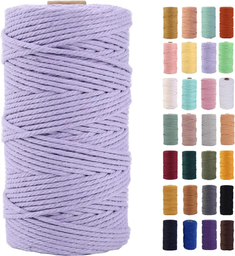 Miniatura 70 de Cordón de macramé gris rosado de 0.118 in x 109 yardas, cuerda de algodón colorido de algodón suave para colgar en la pared, colgar plantas