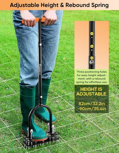 Miniatura 5 de Sakerplus Aireador de césped, aireador de césped manual de metal con base de resorte de rebote, limpieza automática de hojas y suciedad, aireador