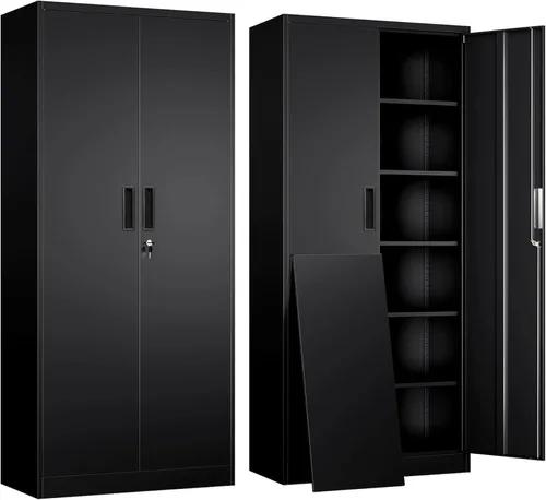 Miniatura 14 de Gabinete de almacenamiento de metal, armario de almacenamiento con bloqueo de 36 pulgadas de alto, armarios de metal con puertas y 2 estantes Negro