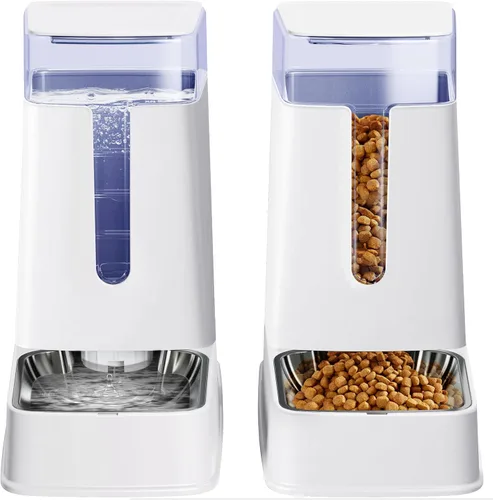 Miniatura 8 de Dispensador de comida para gatos y dispensador de agua para gatos con cuencos de acero inoxidable, alimentador por gravedad para perros pequeños