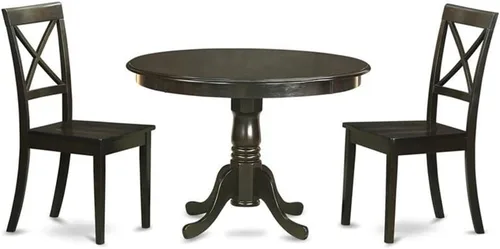 East West Furniture HLBO3-CAP-W Juego de mesa de comedor moderno de 3 piezas contiene una mesa redonda de madera con pedestal y 2 sillas de comedor