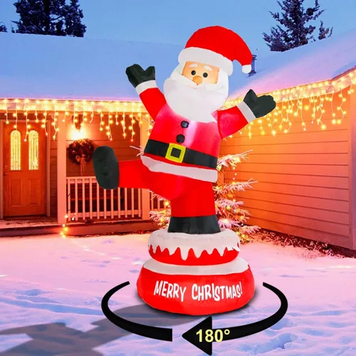 Miniatura 7 de Letrero de 7.5 pies "Santa Stop Here" Hombre de Jengibre Inflable de Navidad con Luces LED, Decoraciones Inflables para Patio Exterior, Césped