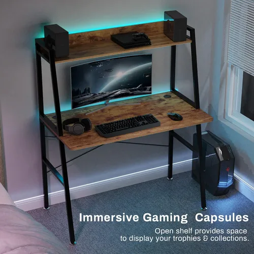 Miniatura 5 de DESIGNA Escritorio pequeño con escalera para computadora con estantes de almacenamiento, 43 pulgadas, 2 niveles, oficina en casa, estudiantes