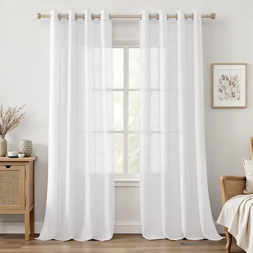 Miniatura 19 de HOMEIDEAS - Cortinas traslúcidas de lino rosa pálido, 2 paneles de 63 pulgadas de largo con textura de rosa polvoriento semitransparente, cortinas